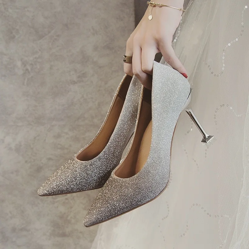 Женские брендовые туфли с блестками на высоком каблуке дизайнерские