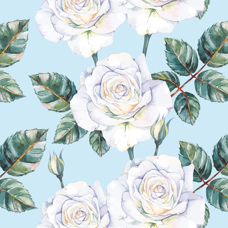 

Chiffon Fabric White Rose Printing Pattern Satin Polyester Fabric for Dress Sewing DIY Handmade Patchwork