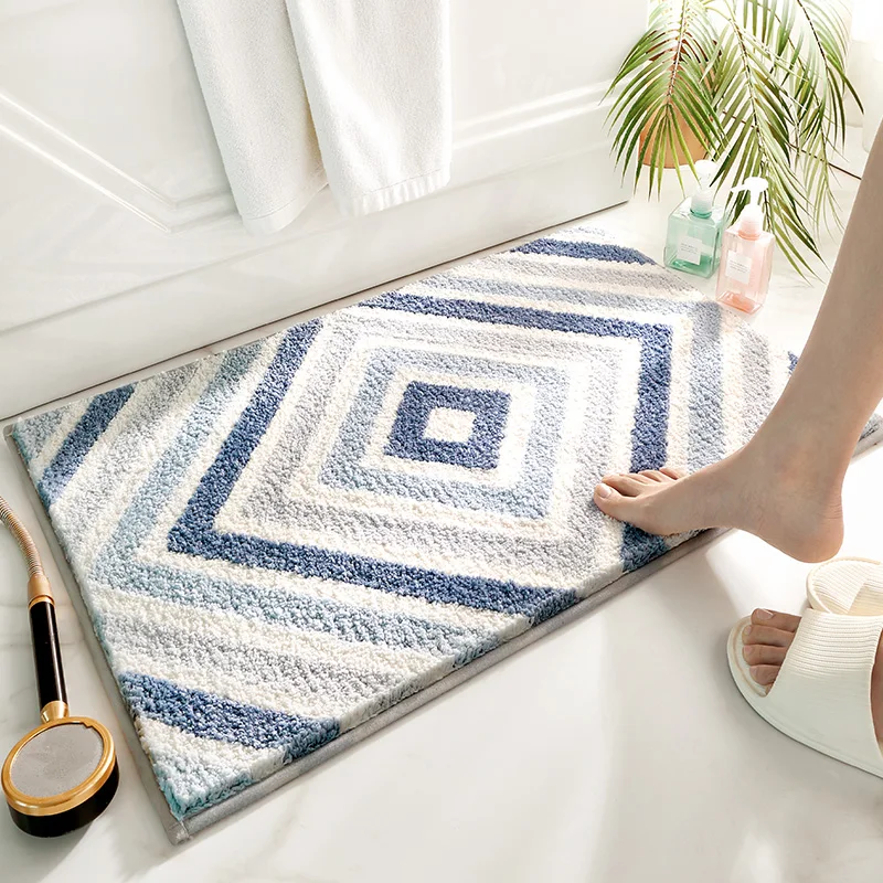 flocking super absorbent bathroom mat soft non slip bath rugs simplicity geometry floor mat home decoration living room carpet free global shipping