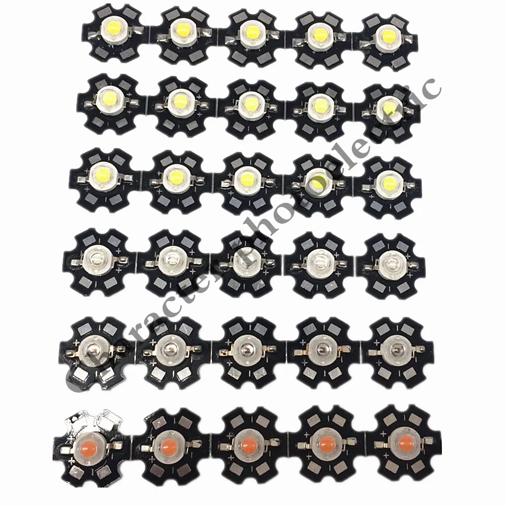 

50pcs 1W 3W High Power warm white/cool white /natural white/red/green/Blue/Royal blue/660/UV/IR850/940 LED with 20mm star pcb