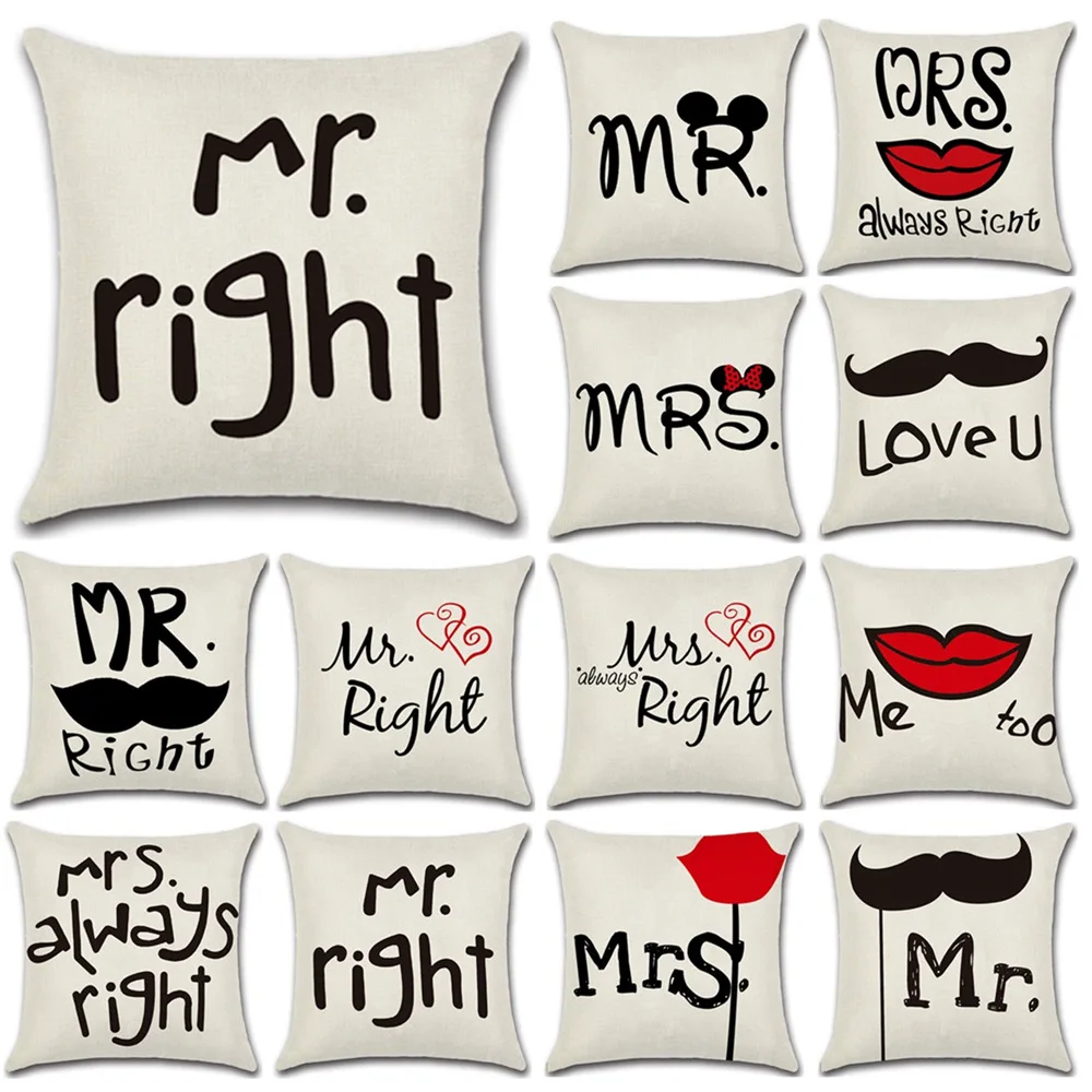

Lover Red Lips Beard Cushion Cover Cotton Linen Valentine's Day Throw Pillow Case For Sofa Home Couple Decorative Pillowcase