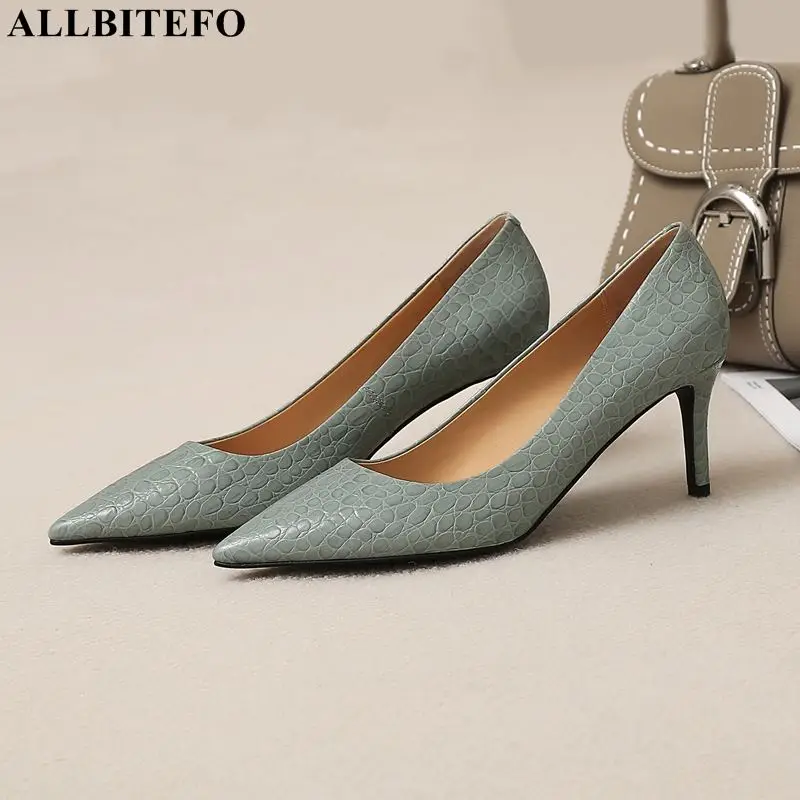 

ALLBITEFO pointed toe thin heel genuine leather women heels shoes sheepskin insole fashion sexy high heels high heel shoes