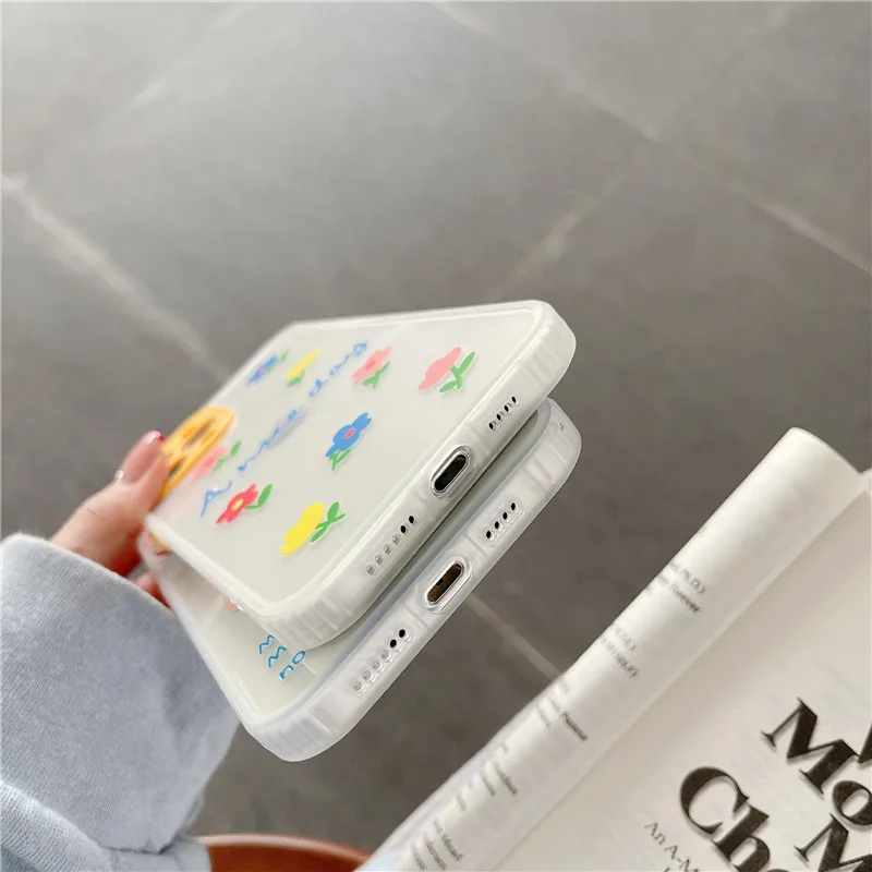 

Cute flowers Case For iPhone 12 11 Pro Max Mini 7 8 Plus X XS Max XR SE2 Girl clear Soft TPU Phone Cover with 3D Folding bracket