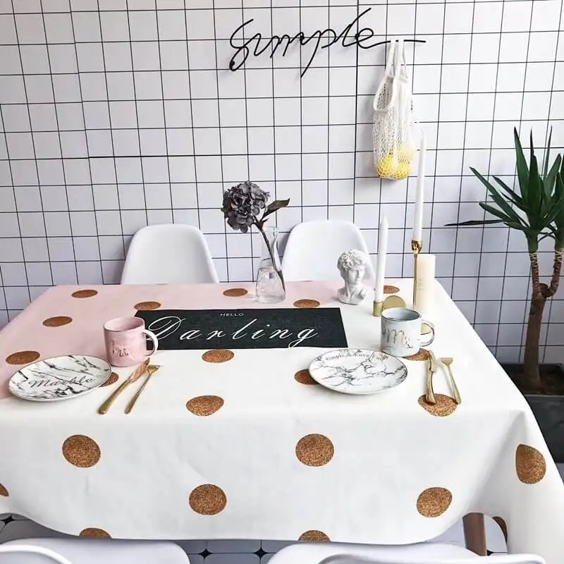Декоративная скатерть в горошек льняная для гостиной кухни 140 см * 200 см|Скатерти| |