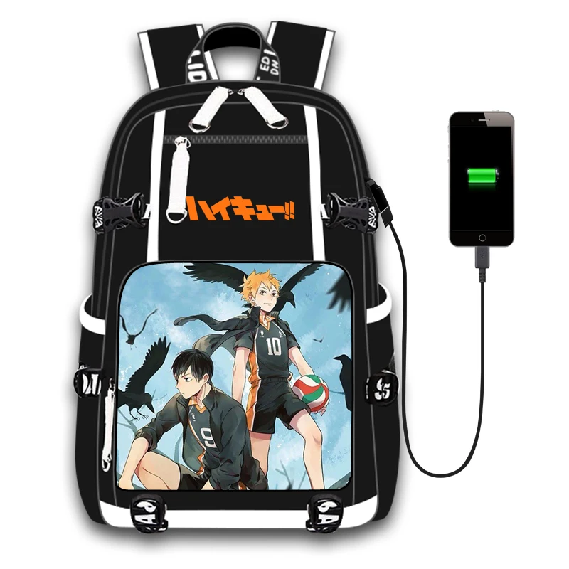 Рюкзак Haikyuu Karasuno для мальчиков с USB-портом школьный ранец уличная сумка на плечо
