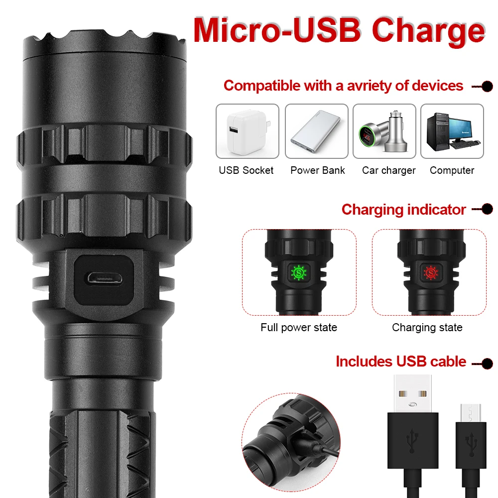 Anjoet L2 Flashlight Professional Tactical LED USB Rechargeable Waterproof Torch Hunting+18650 Battery+Remote control +Mount | Лампы и