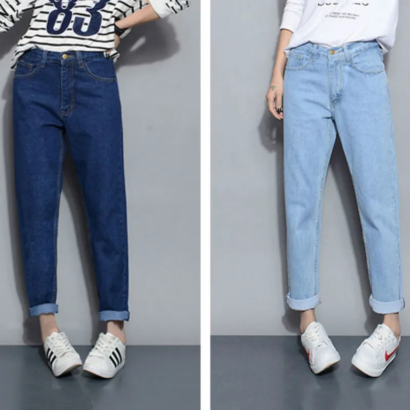 

Jeans Women All-match Harajuku Ulzzang Streetwear Leisure Cuffs Korean Style Loose Straight Spring Summer High Waist Female