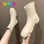 Осень-зима 2021, кожаные ботинки большого размера на молнии сзади, высокие сапоги, сапоги на толстом каблуке, рыцарские сапоги, женские сапоги для женщин