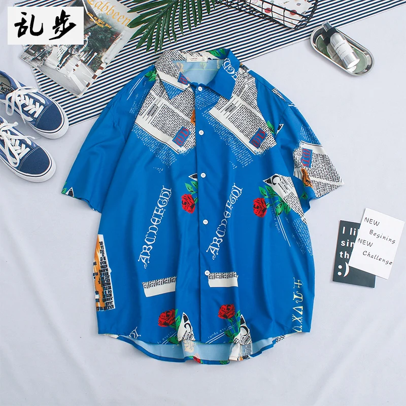 

Men Summer Shirts Blouse Tops Casual Short Sleeve Beach Shirts Harajuku Printed Casual Retro Shirts Men Dress Camisa Masculina
