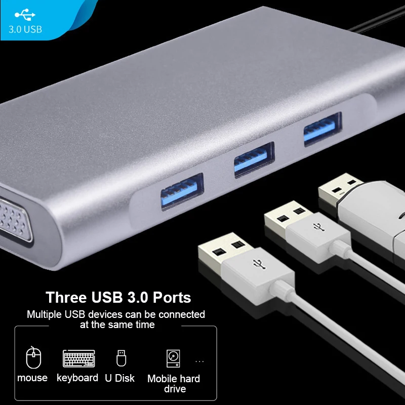 Адаптер Basix Hdmi Vga концентратор 10 в 1 Тип C адаптер USB 3 0 порт 4K HDMI VGA RJ45 Gigabit Ethernet для