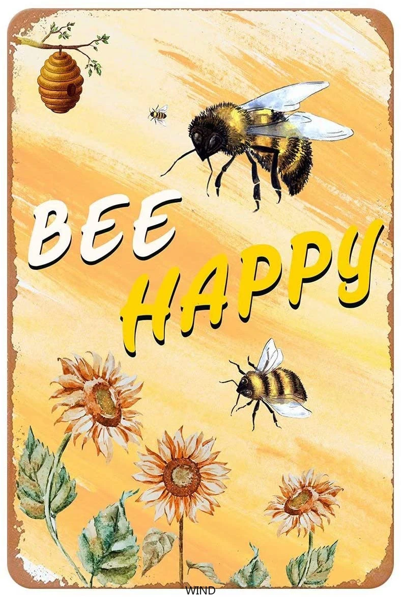 

Tin Sign Posters on the Wall Stickers Metal Plates Kitchen Decoration Happy Bee Home Decoration Modern Vintage Gamer Room Decor