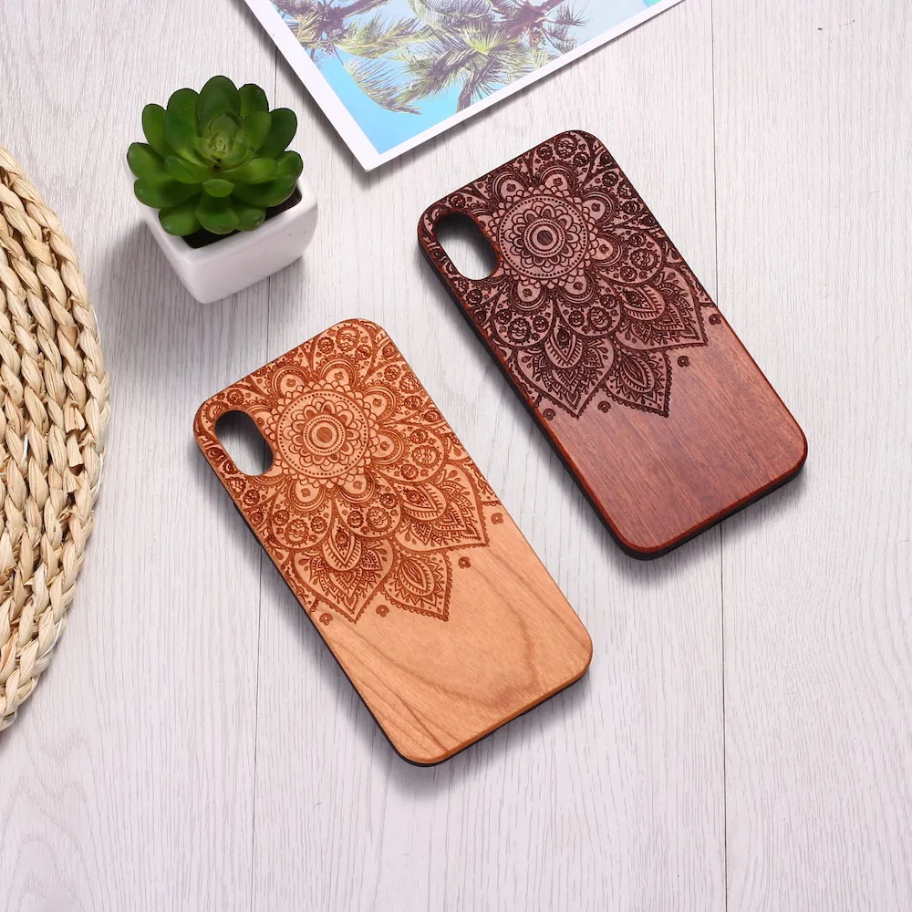 Чехол с гравировкой из натурального дерева Винтажный чехол мандалой для iPhone 12 7 8
