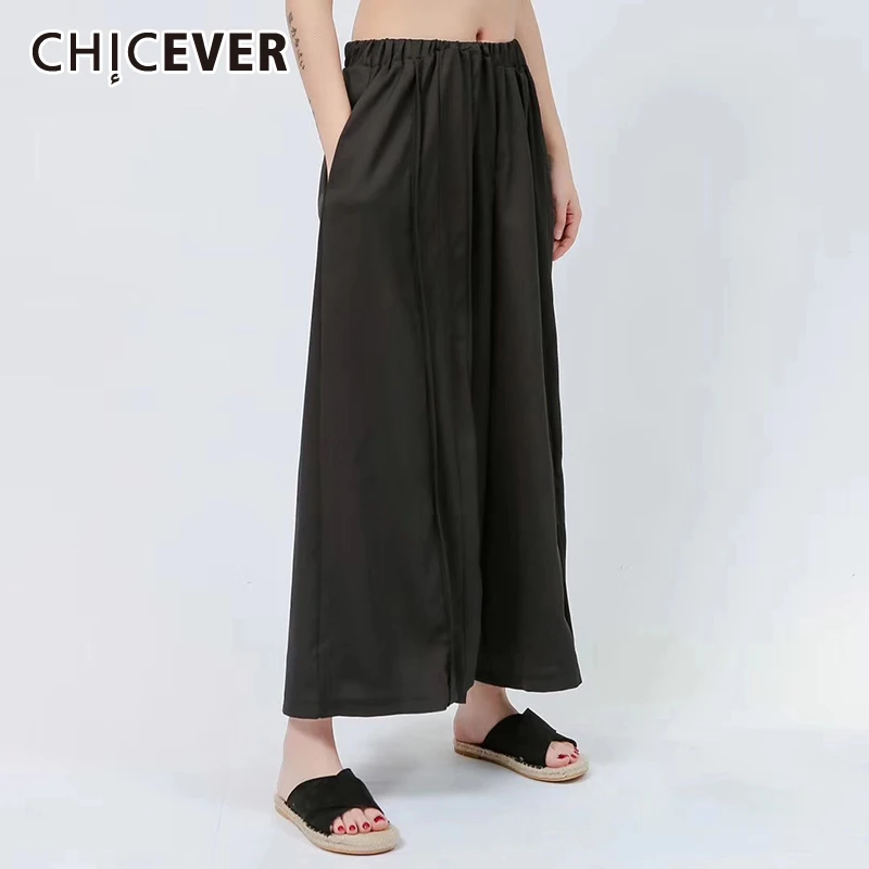 CHICEVER повседневные Черные Брюки с рюшами для женщин высокой талией и карманом