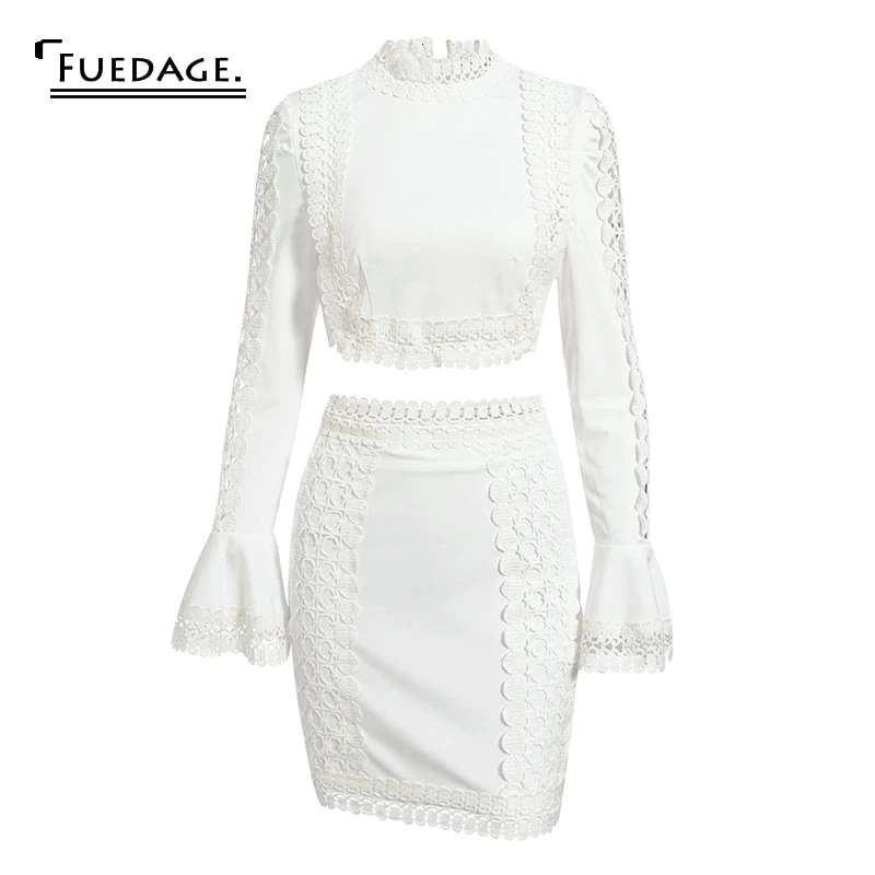 Fuedage/осенний сексуальный женский комплект из двух предметов кружевное платье в