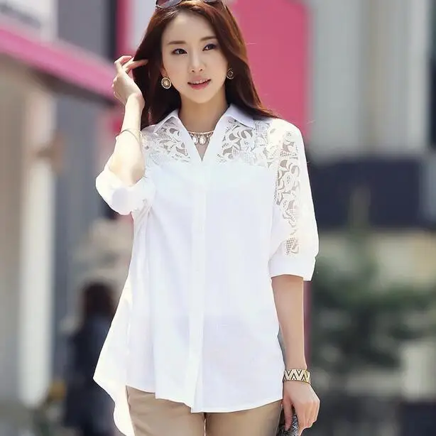 2020 Женская Базовая летняя кружевная шифоновая блузка в стиле Харадзюку с