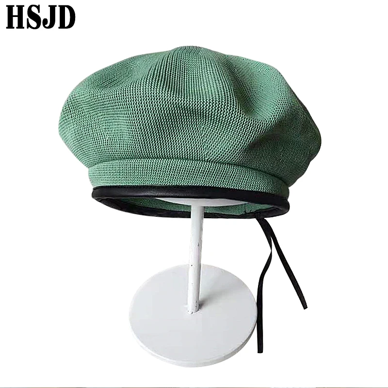 Подарки для девочек зеленые тонкие вязаные береты Женская однотонная