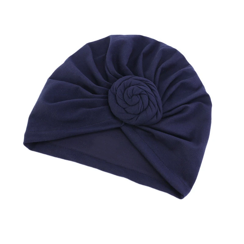 Navy Blue Женская хлопковая шапка мусульманский головной убор в индийском стиле цветок конопли шапочка-тюрбан Кепка chemo шапка с оборками внутренняя шапка с головной убор выпадение волос Новинка - Цвет: Navy Blue