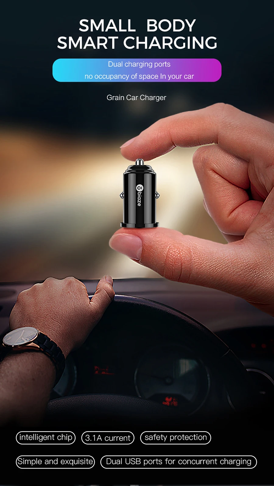 Biaze, автомобильное зарядное устройство с двумя usb-портами 3,1 А, универсальное интеллектуальное автомобильное зарядное устройство для iPhone, samsung, мобильного телефона