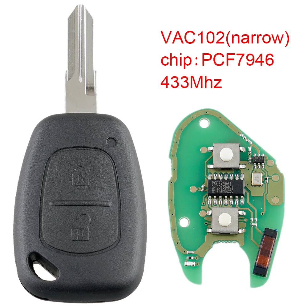

1 Pcs 433 Mhz 2 Buttons Durable Flip ABS + Metal Car Remote Key Fob with ID46 / 7946 Chip and VAC102 Blade Fit for Renault