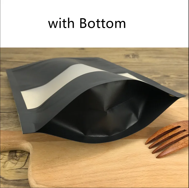 Матовый пакет с окошком из черной крафтовой бумаги на молнии замком пакеты для