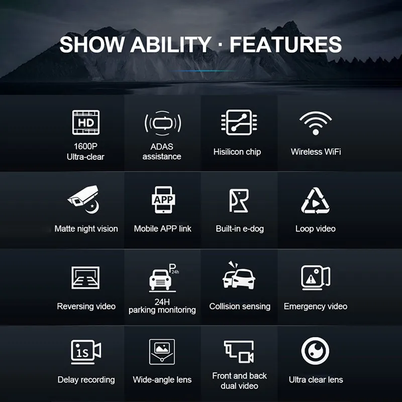 Скрытый Автомобильный видеорегистратор 2K + 1080P HD с циклической записью и Wi-Fi