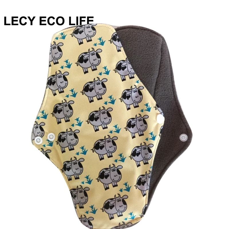 [LECY ECO LIFE] женские тканевые менструальные прокладки из флиса с принтом фламинго, бамбуковый уголь, многоразовые водонепроницаемые прокладки для мам