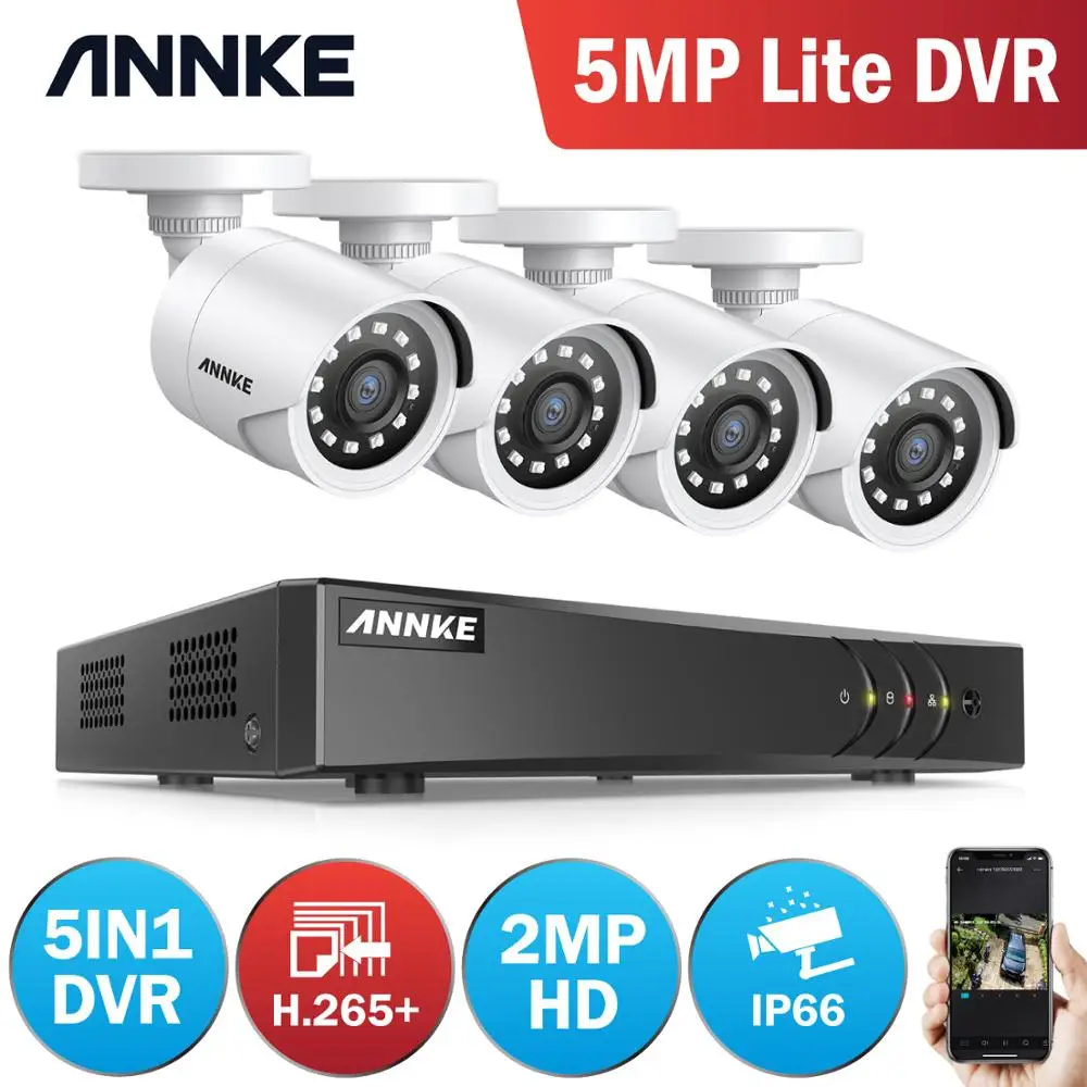 Система видеонаблюдения ANNKE HD 4 канала 2 Мп H.265 + 5 в 1 МП камеры 1080P|Система