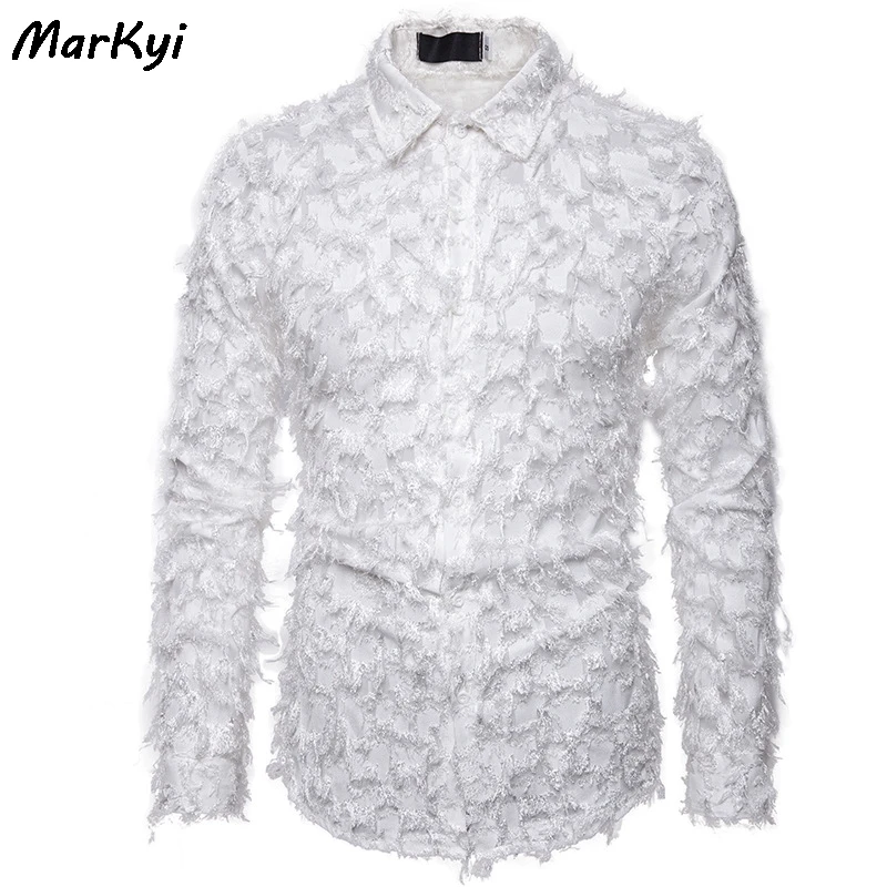 MarKyi модные мужские рубашки ручной работы из трехмерной ткани с перьями Хорошее