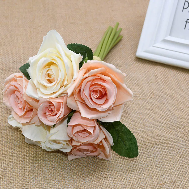 

9Pcs/Lots Artificial Rose Flowers Wedding Bouquet Royal Rose Silk Flowers For Home Decoration DIY Wedding Party Decor