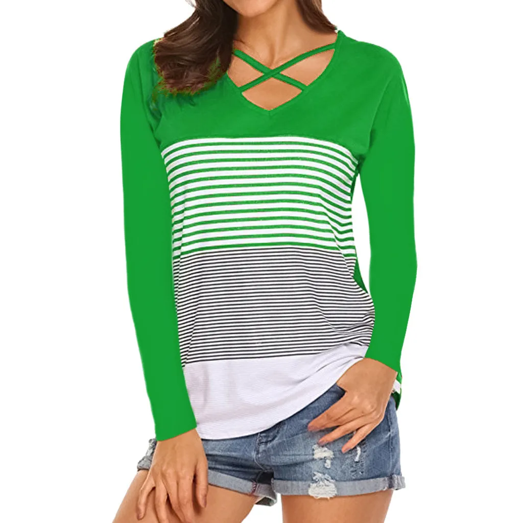 2019 футболка Женская Полосатая с длинным рукавом Повседневные топы Poleras Camiseta Mujer