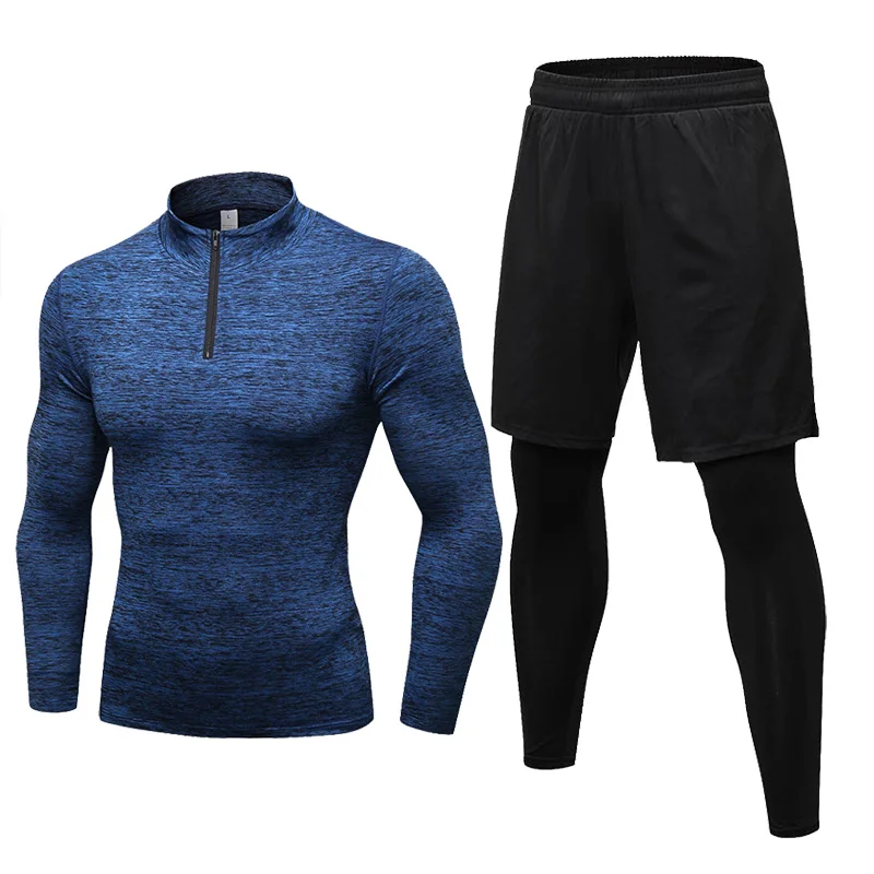 Blue-black pant 2 шт./компл. спортивный костюм Для Мужчин's одежда для бега Новое поступление бег Баскетбольная Спортивная тренажерный зал спортивный костюм тренировочная одежда 2XL - Цвет: Blue-black pant