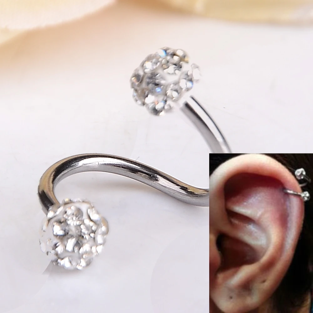 

Imixlot Crystal Stainless Steel Twist Ear Helix Cartilage Earring Body Piercing 1pcs