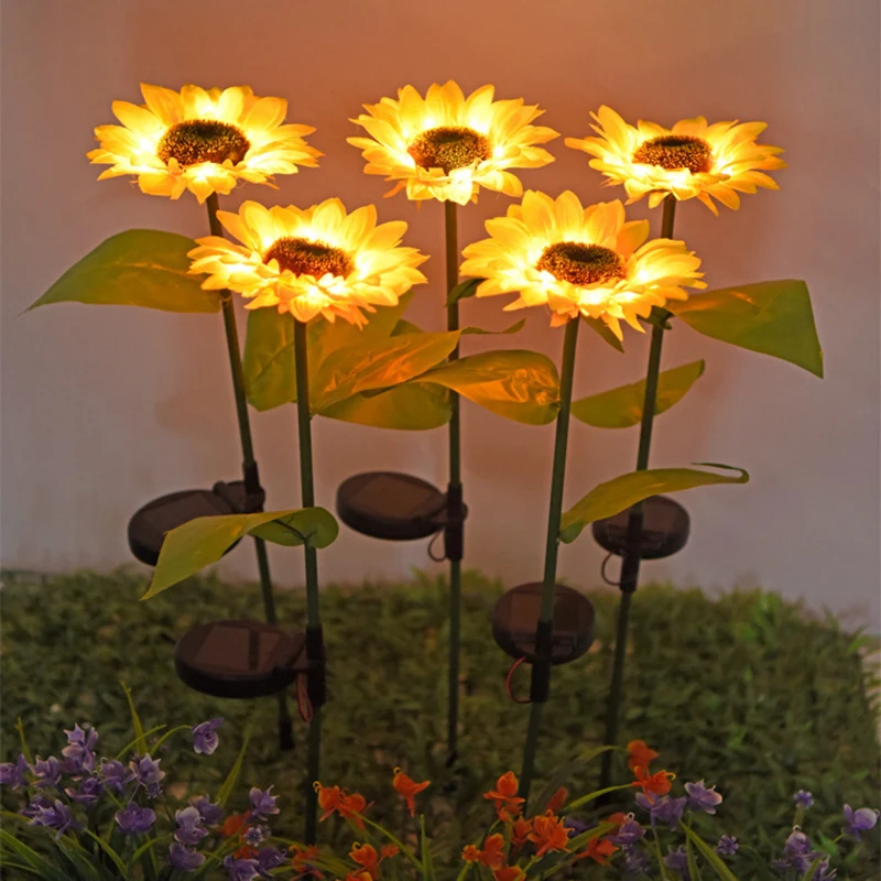 2 PCS Solar Sunflower Lantern Outdoor Garden Garden Decoration Flower Arrangement Light Festive Atmosphere Lawn Light