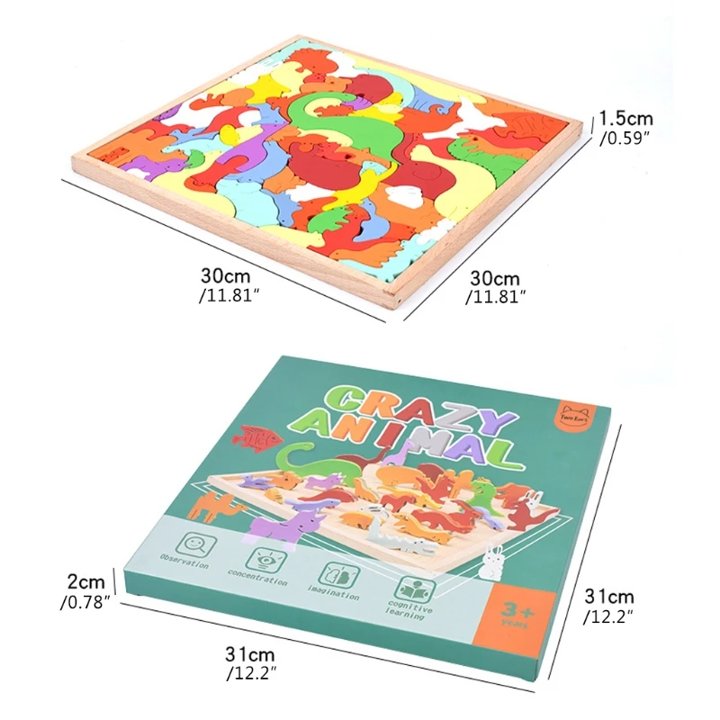 

Wooden Puzzle Brain Teasers Toy Animal Building Blocks Game Kids Wood Puzzles