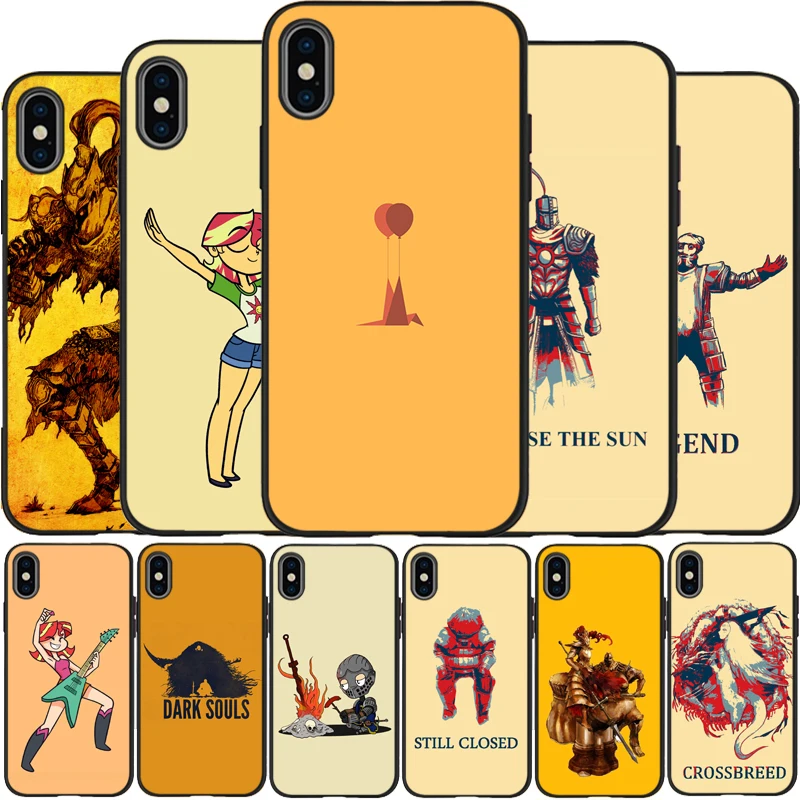 Стильный чехол с желтым фоном мягкий силиконовый черный для телефона iPhone 5 5S SE 6 plus