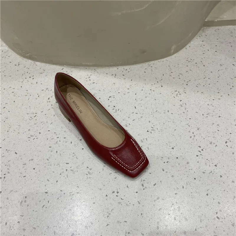 

Beige High Heels Slip On Square Toe Chunky Sandals Lace-Up 2021 Women's Low-Heeled Shoes Branded Pumps Work Dress Professional F