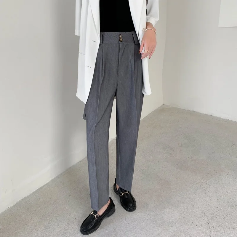 

Женские Костюмные прямые брюки с эластичной завышенной талией, однотонные белые элегантные винтажные офисные женские брюки длиной до щико...