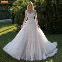 bohemian long sleeves wedding dress 2022 robe de mari%c3%a9e princesse v neck appliqued ball gown trouwjurk customized bridal dresses