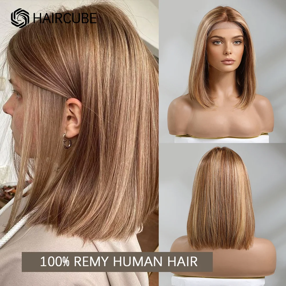 

HAIRCUBE человеческие волосы 13x 1, парик на сетке спереди, длинные волосы боб, прямые волосы для женщин, парики с Омбре, коричневые волосы Remy, терм...
