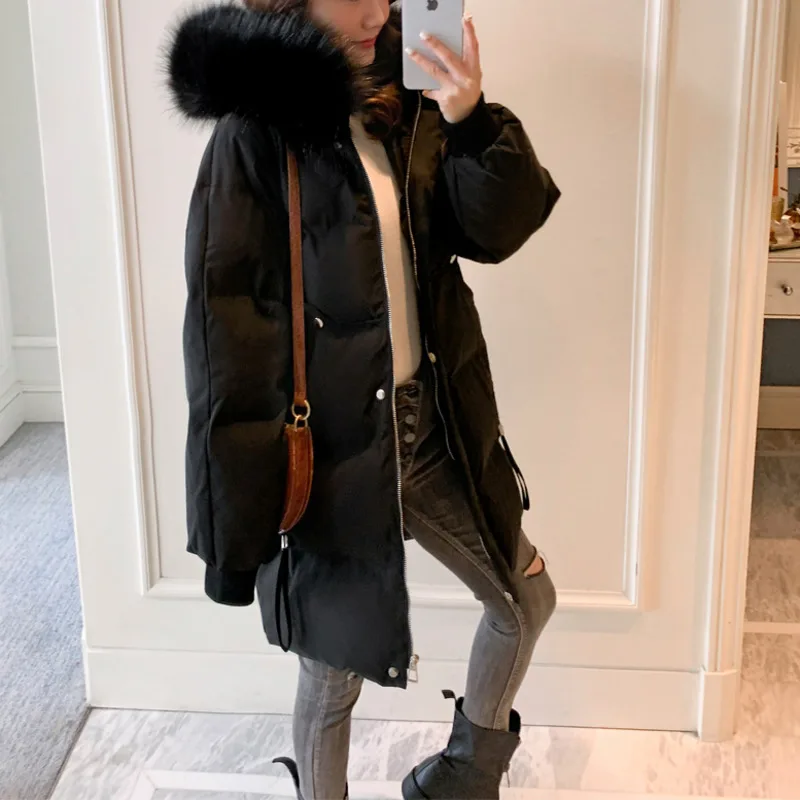 Winter Jacket Women Cotton Padded Long Warm Solid Ordinary Imitation Big Mink Fur Large Pocket Fashion Bubble Coat