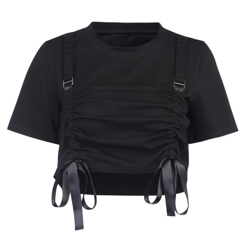 Женская футболка с коротким рукавом и рюшами в готическом стиле|Футболки| |