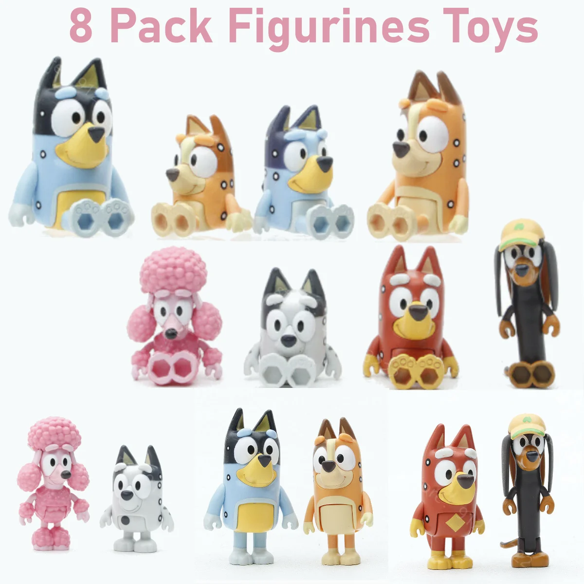 

4pcs/8pcs Bluey Family Toy Action Figure PVC Bluey Friends Model Dolls For Children Gift
