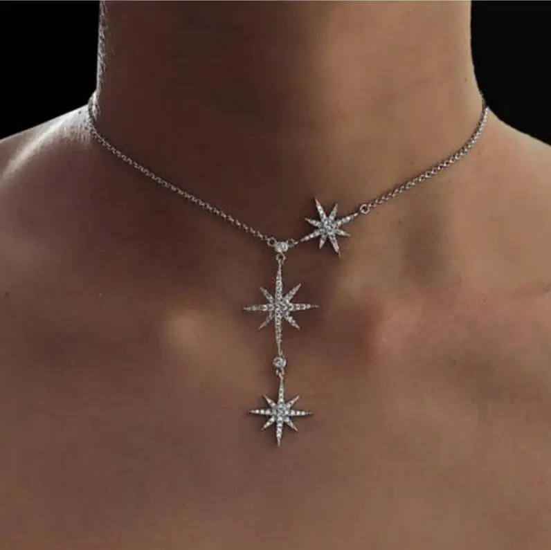 Длинная цепочка lariat NORTHSTAR CZ звеньевая sparking star charm подвеска Y женское сексуальное
