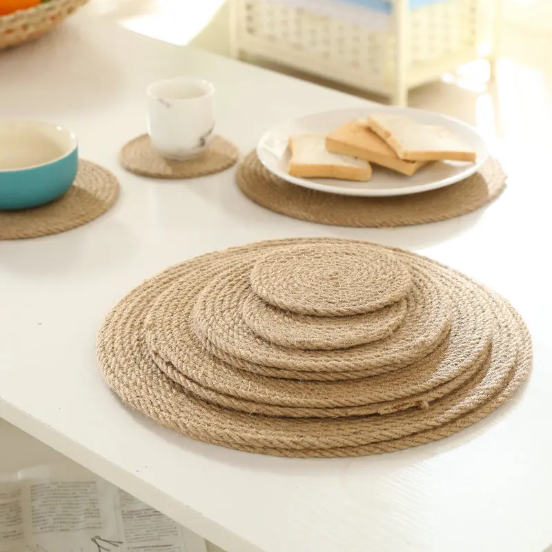 

Round jute placemats, hemp rope insulation pads, table mats, hand-woven round cushions, thermos cups, coasters, grass bowl mats