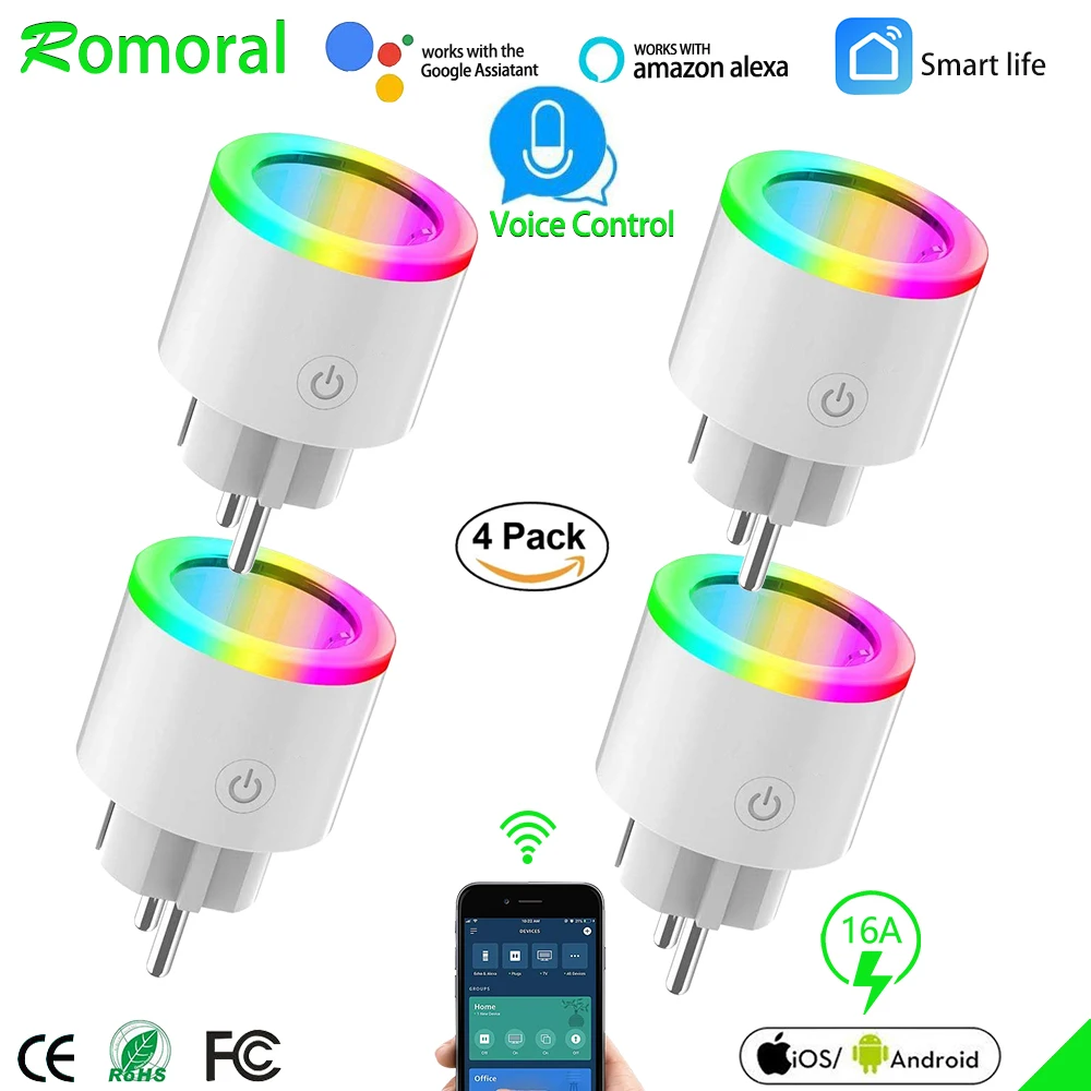 Смарт-розетка с монитором питания 16 А RGB Wi-Fi голосовое управление | Электроника