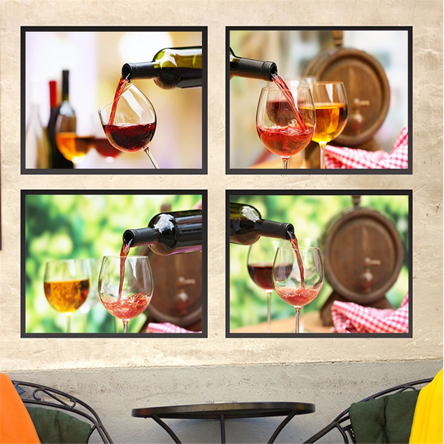 Современная Картина на холсте с изображением красного вина и бокала постеры