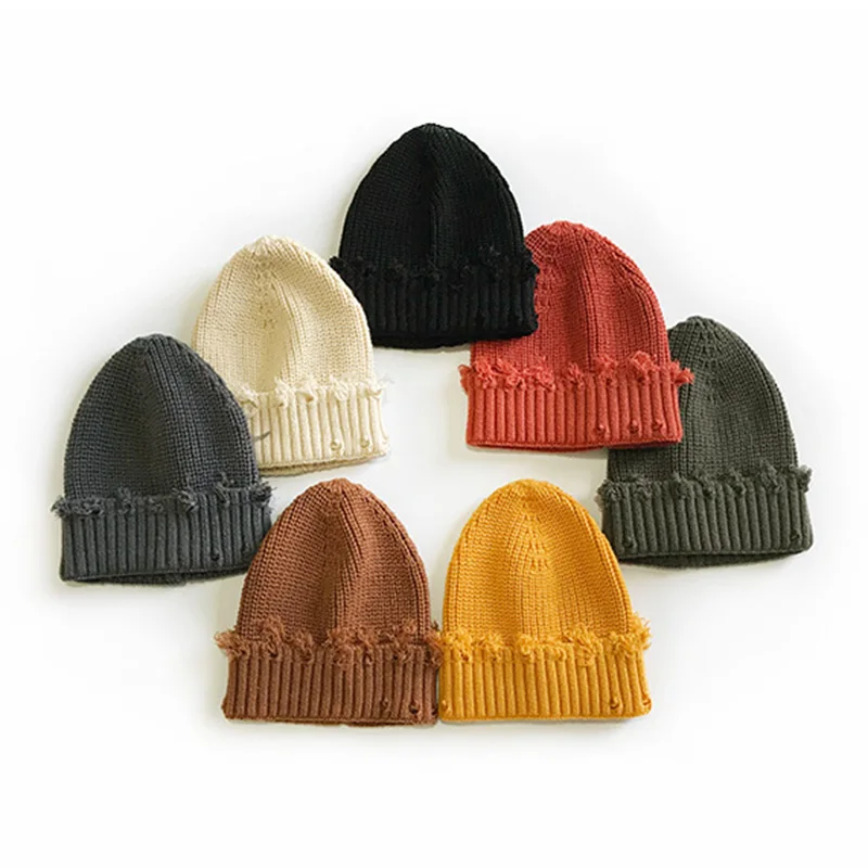 Зимняя вязаная шапка с рваными отверстиями для взрослых женщин и мужчин