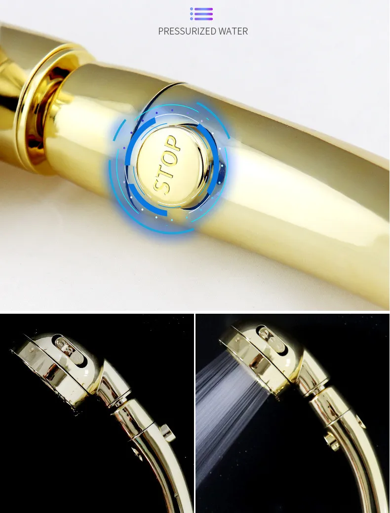 high pressure bathroom shower head 3 function adjustable powerfull boosting spray bath water saving rain shower head golden free global shipping