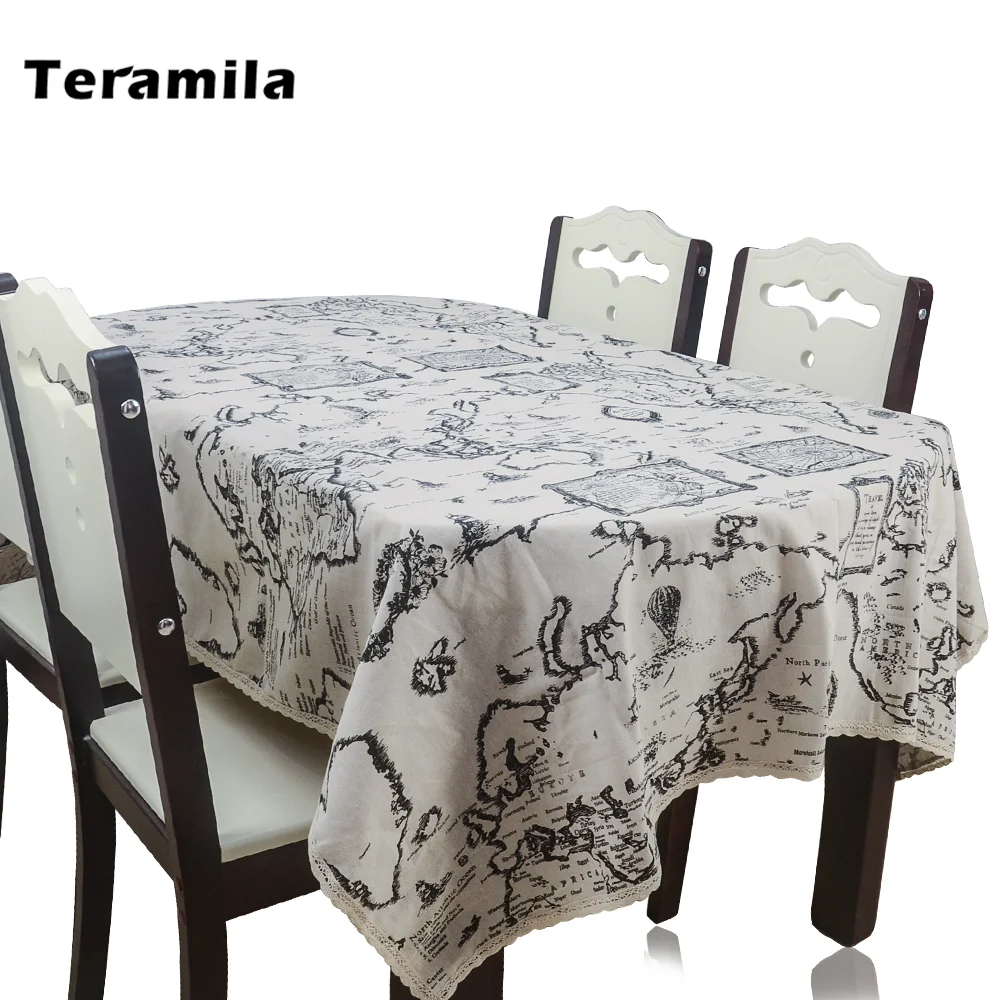 Teramila прямоугольная скатерть с рисунком карты плотная льняная кружевом для
