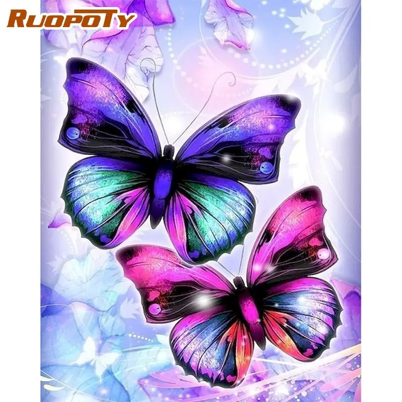 

RUOPOTY DIY Paint By Numbers two Purple Butterflies Animals Oil Painting By Numbers On Canvas Handpainted Home Number